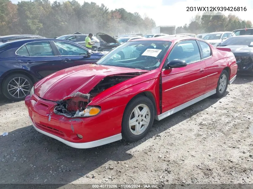 2003 Chevrolet Monte Carlo Ss VIN: 2G1WX12K939426816 Lot: 40773286