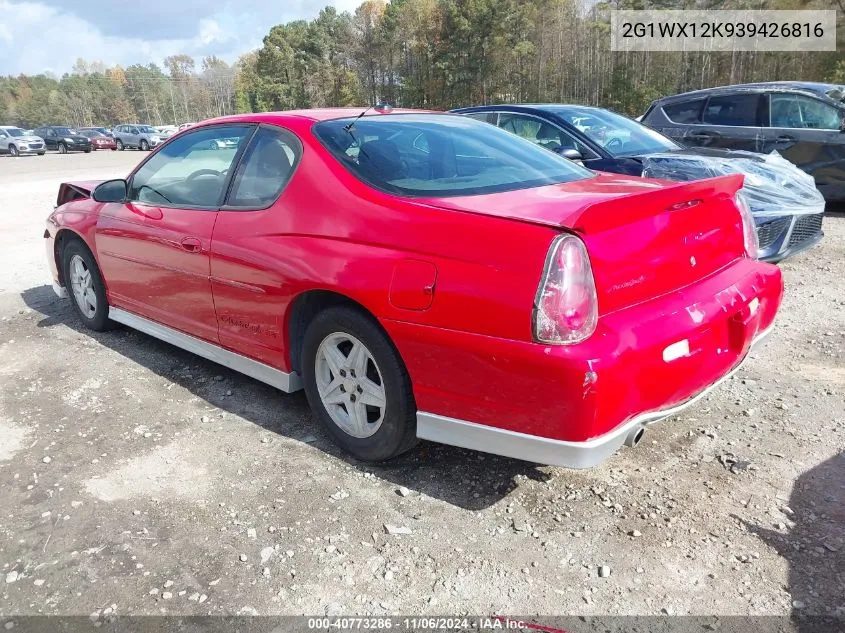 2003 Chevrolet Monte Carlo Ss VIN: 2G1WX12K939426816 Lot: 40773286