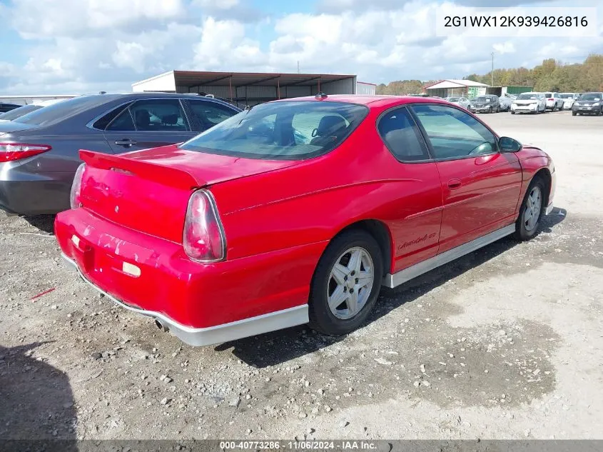 2003 Chevrolet Monte Carlo Ss VIN: 2G1WX12K939426816 Lot: 40773286