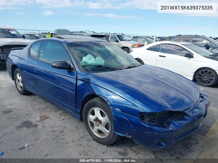 2003 Chevrolet Monte Carlo Ss VIN: 2G1WX15K639375335 Lot: 40791502