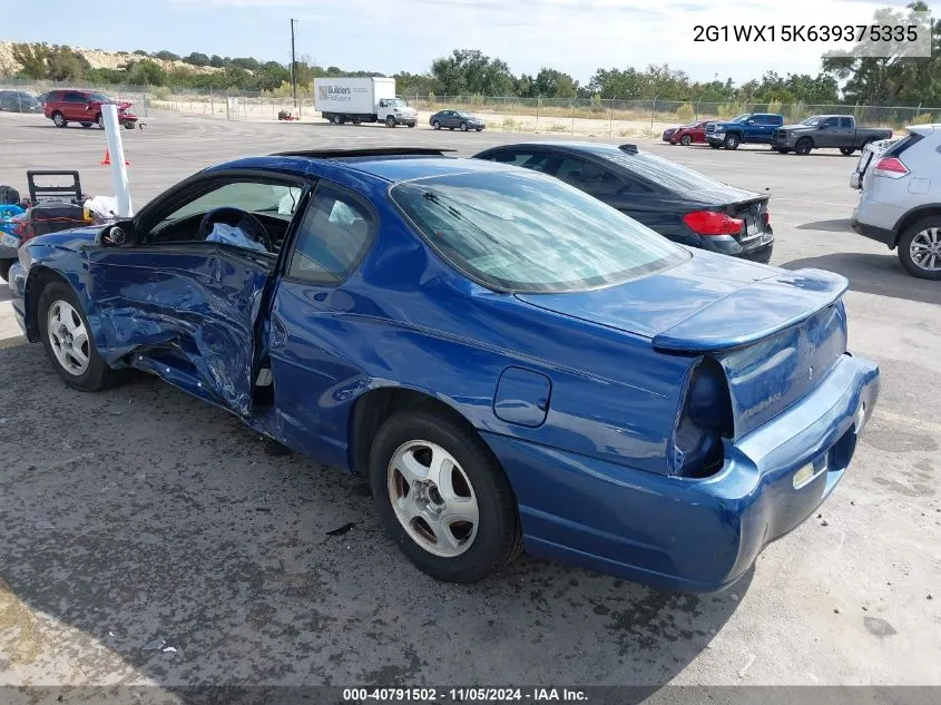 2003 Chevrolet Monte Carlo Ss VIN: 2G1WX15K639375335 Lot: 40791502