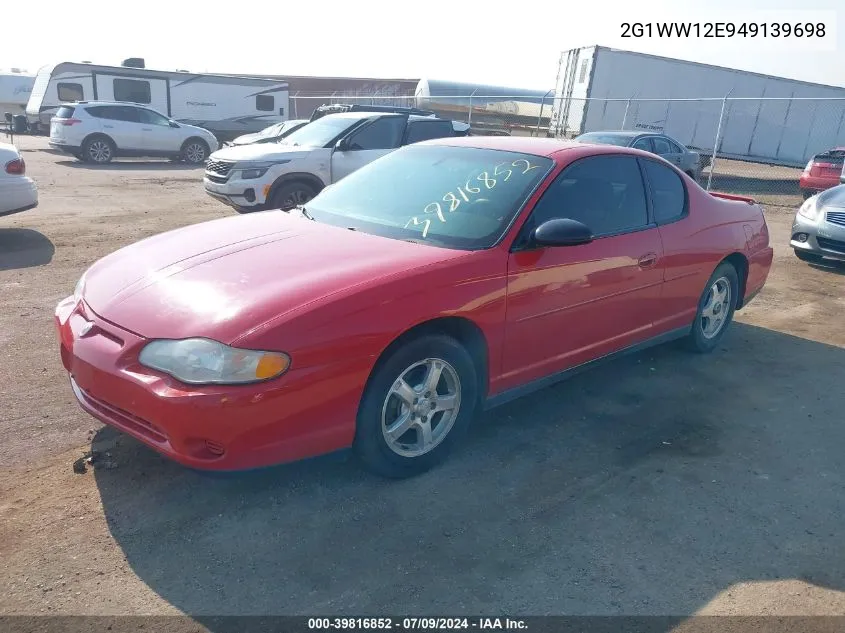 2004 Chevrolet Monte Carlo Ls VIN: 2G1WW12E949139698 Lot: 39816852