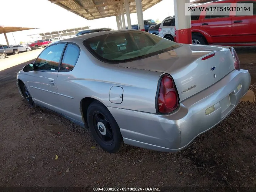 2004 Chevrolet Monte Carlo Ls VIN: 2G1WW12E549330194 Lot: 40330282