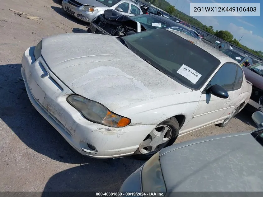 2004 Chevrolet Monte Carlo Ss VIN: 2G1WX12K449106403 Lot: 40381869