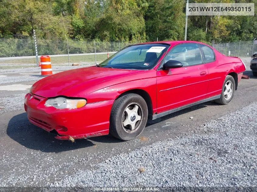 2004 Chevrolet Monte Carlo Ls VIN: 2G1WW12E649350115 Lot: 40384168