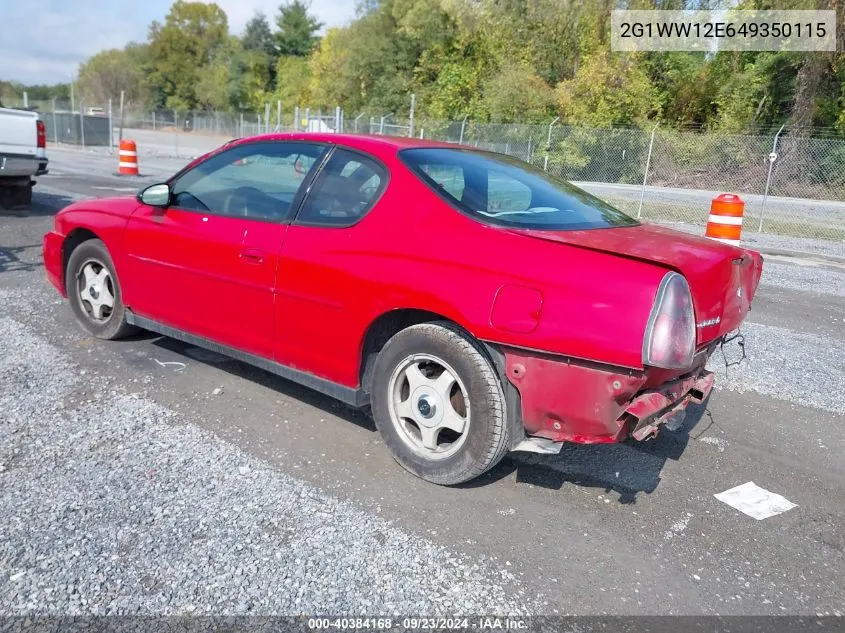 2004 Chevrolet Monte Carlo Ls VIN: 2G1WW12E649350115 Lot: 40384168