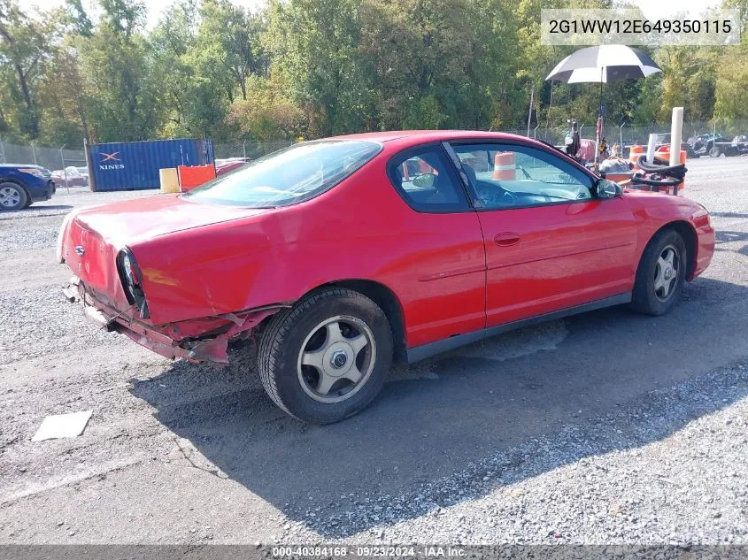 2004 Chevrolet Monte Carlo Ls VIN: 2G1WW12E649350115 Lot: 40384168