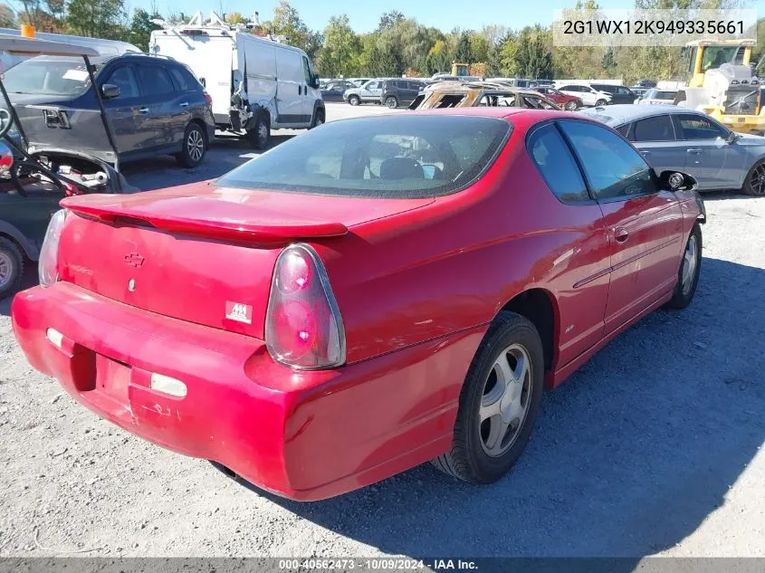 2004 Chevrolet Monte Carlo Ss VIN: 2G1WX12K949335661 Lot: 40562473