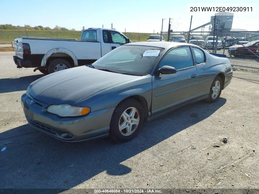 2004 Chevrolet Monte Carlo Ls VIN: 2G1WW12E049230911 Lot: 40646084