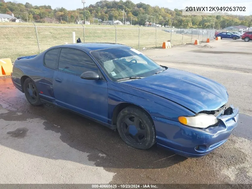 2004 Chevrolet Monte Carlo Ss VIN: 2G1WX12K949263702 Lot: 40665625