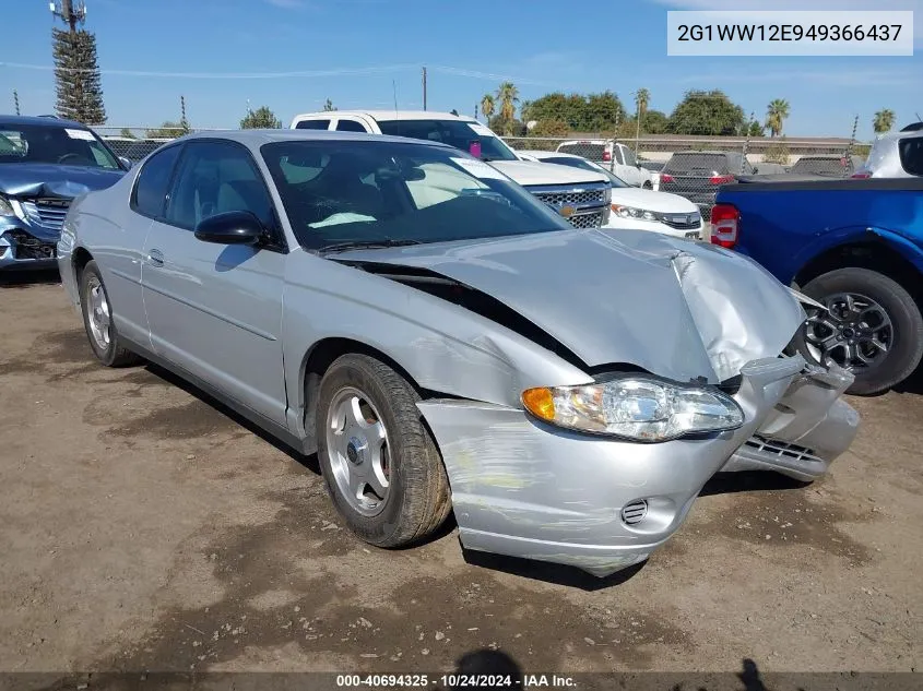 2004 Chevrolet Monte Carlo Ls VIN: 2G1WW12E949366437 Lot: 40694325