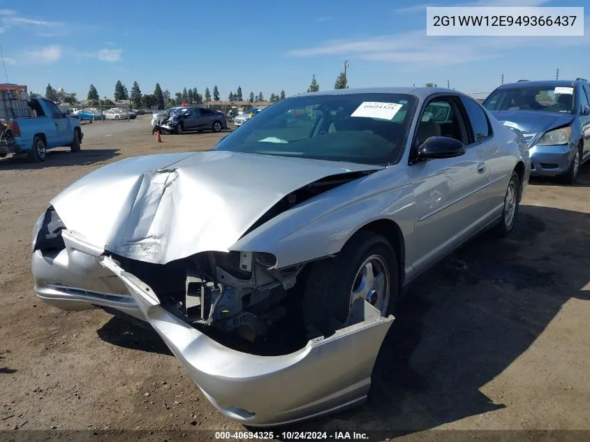 2004 Chevrolet Monte Carlo Ls VIN: 2G1WW12E949366437 Lot: 40694325