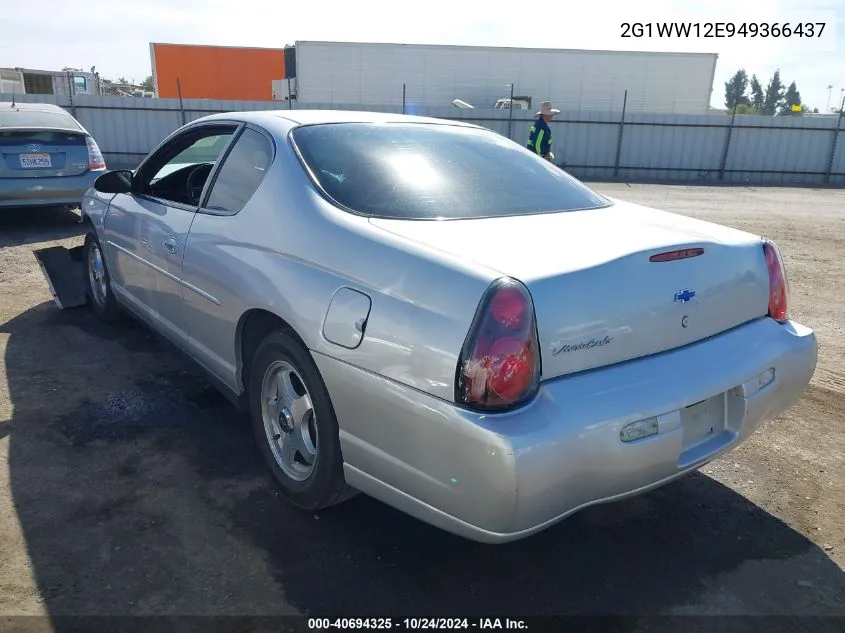 2004 Chevrolet Monte Carlo Ls VIN: 2G1WW12E949366437 Lot: 40694325