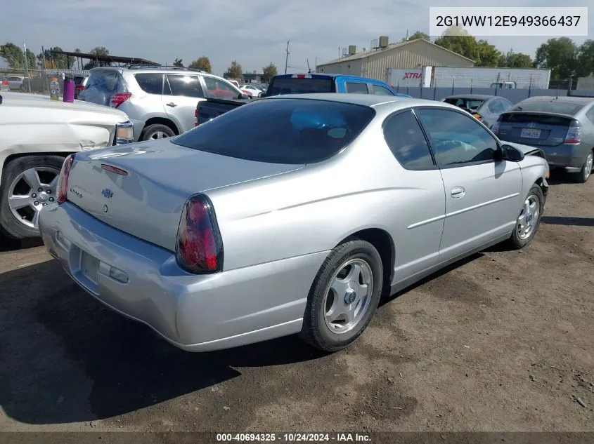 2004 Chevrolet Monte Carlo Ls VIN: 2G1WW12E949366437 Lot: 40694325