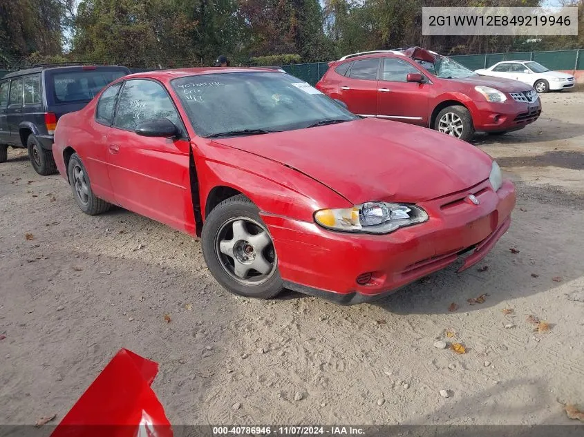 2004 Chevrolet Monte Carlo Ls VIN: 2G1WW12E849219946 Lot: 40786946