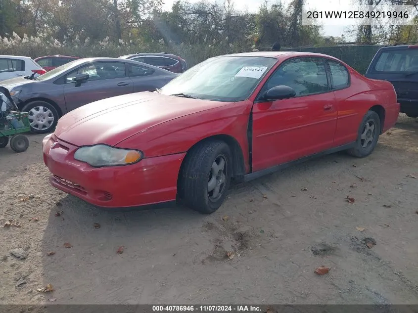 2004 Chevrolet Monte Carlo Ls VIN: 2G1WW12E849219946 Lot: 40786946