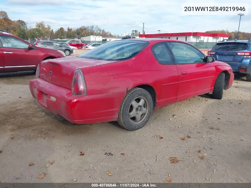 2004 Chevrolet Monte Carlo Ls VIN: 2G1WW12E849219946 Lot: 40786946