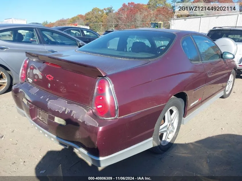 2004 Chevrolet Monte Carlo Supercharged Ss VIN: 2G1WZ121449202114 Lot: 40806309