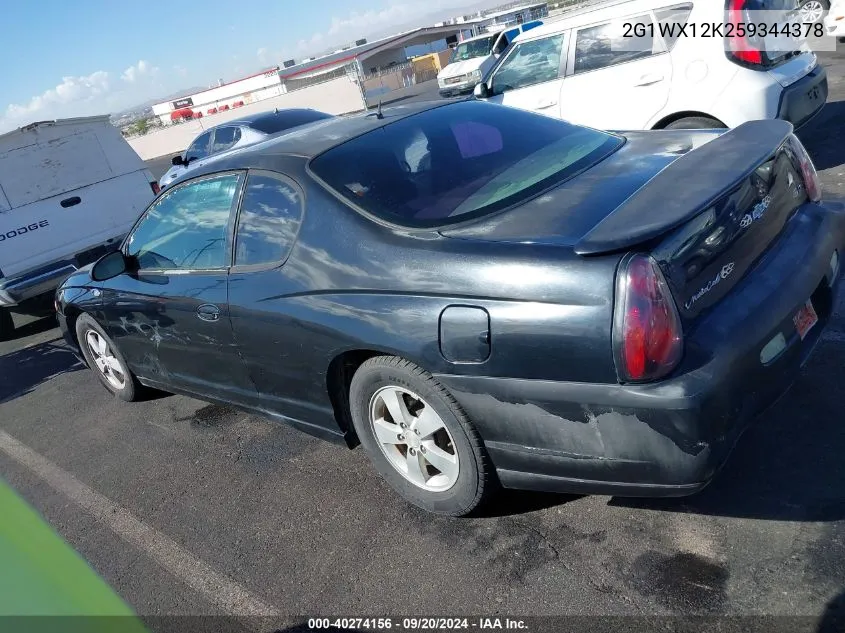 2005 Chevrolet Monte Carlo Lt VIN: 2G1WX12K259344378 Lot: 40274156