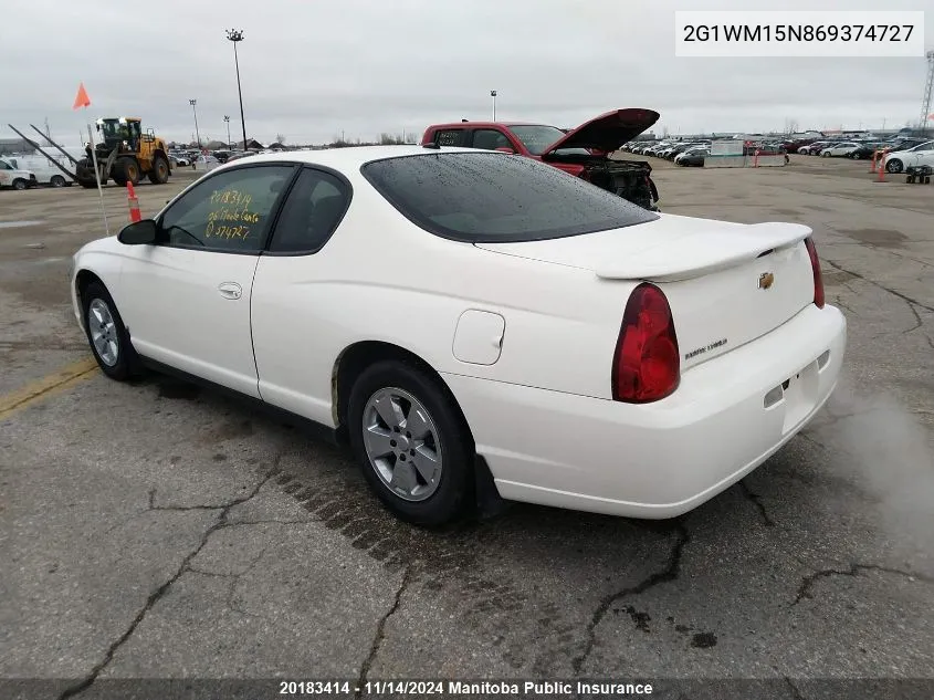 2006 Chevrolet Monte Carlo Ls VIN: 2G1WM15N869374727 Lot: 20183414