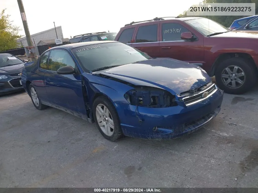 2G1WK151869223275 2006 Chevrolet Monte Carlo Lt