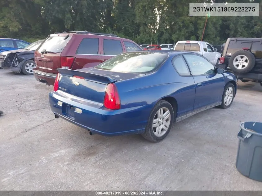 2G1WK151869223275 2006 Chevrolet Monte Carlo Lt