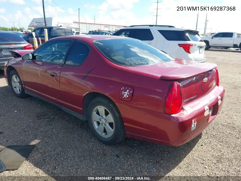 2006 Chevrolet Monte Carlo Lt VIN: 2G1WM15K169287368 Lot: 40406487