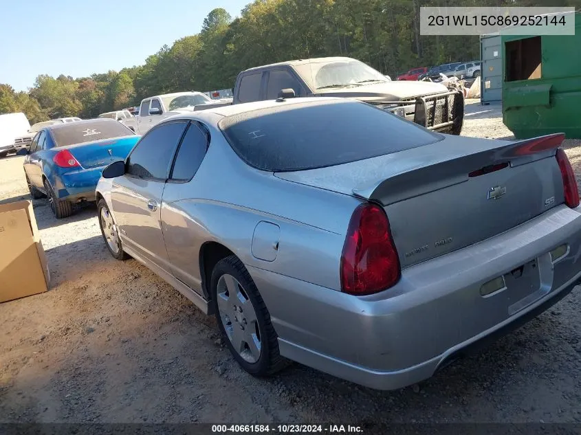 2006 Chevrolet Monte Carlo Ss VIN: 2G1WL15C869252144 Lot: 40661584