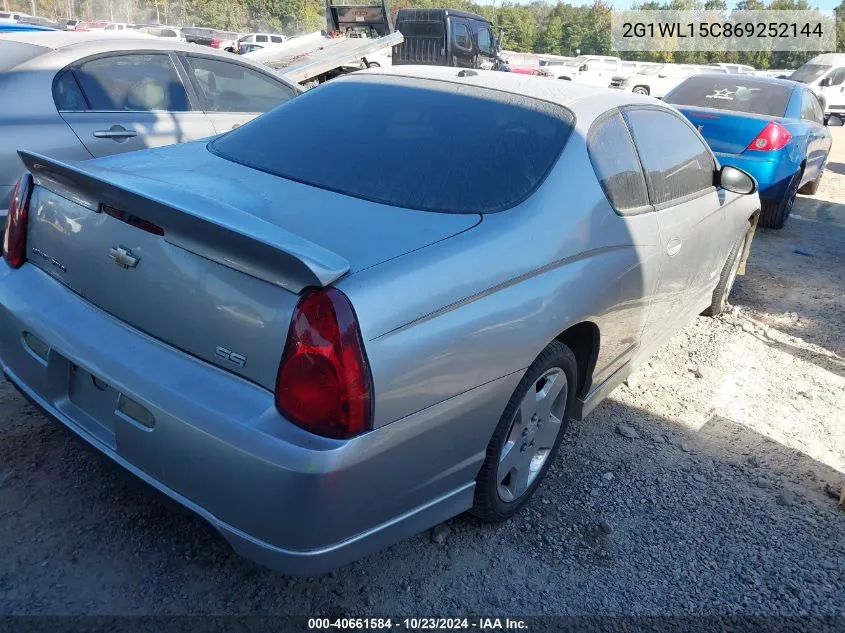 2006 Chevrolet Monte Carlo Ss VIN: 2G1WL15C869252144 Lot: 40661584