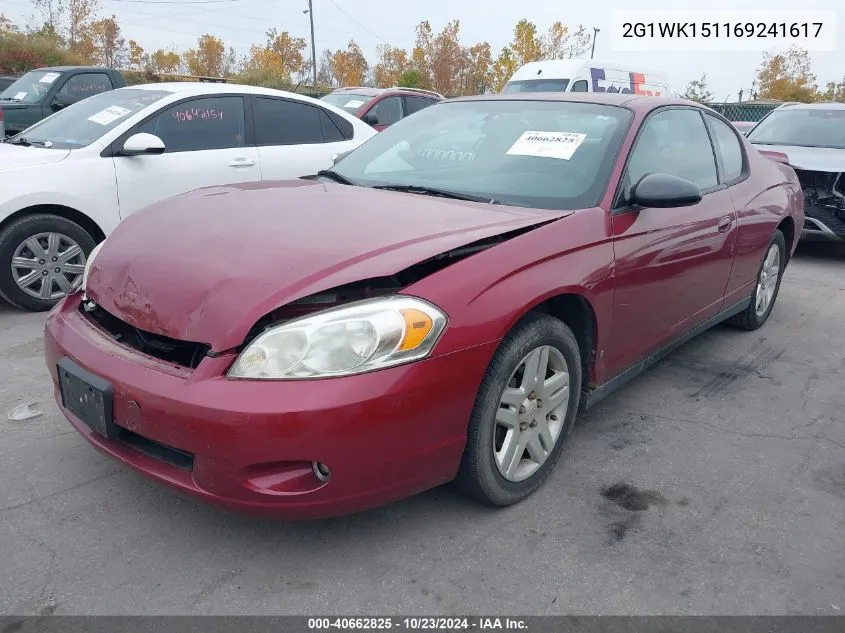 2006 Chevrolet Monte Carlo Lt VIN: 2G1WK151169241617 Lot: 40662825