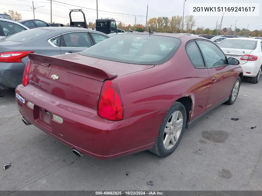 2006 Chevrolet Monte Carlo Lt VIN: 2G1WK151169241617 Lot: 40662825