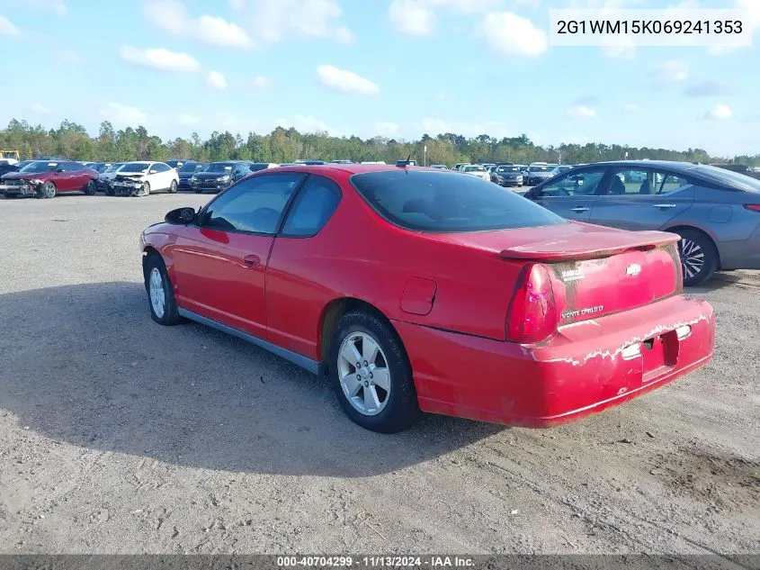 2006 Chevrolet Monte Carlo Lt VIN: 2G1WM15K069241353 Lot: 40704299