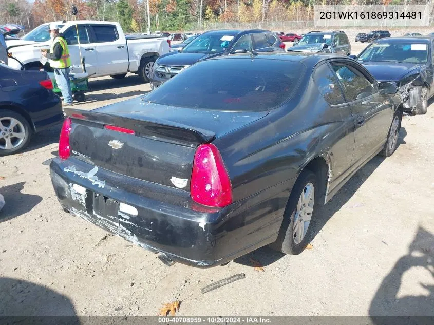 2006 Chevrolet Monte Carlo Lt VIN: 2G1WK161869314481 Lot: 40708959