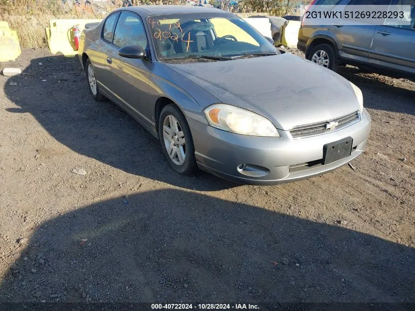 2006 Chevrolet Monte Carlo Lt VIN: 2G1WK151269228293 Lot: 40722024