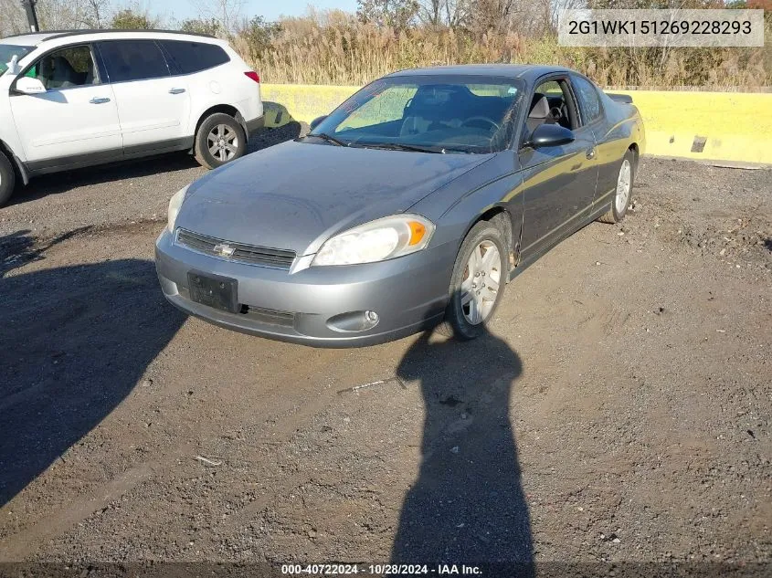 2006 Chevrolet Monte Carlo Lt VIN: 2G1WK151269228293 Lot: 40722024