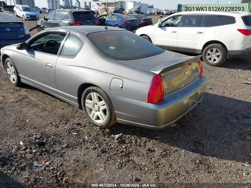 2006 Chevrolet Monte Carlo Lt VIN: 2G1WK151269228293 Lot: 40722024