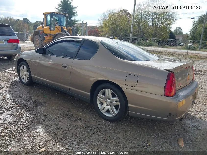 2006 Chevrolet Monte Carlo Lt VIN: 2G1WK151069166425 Lot: 40724851