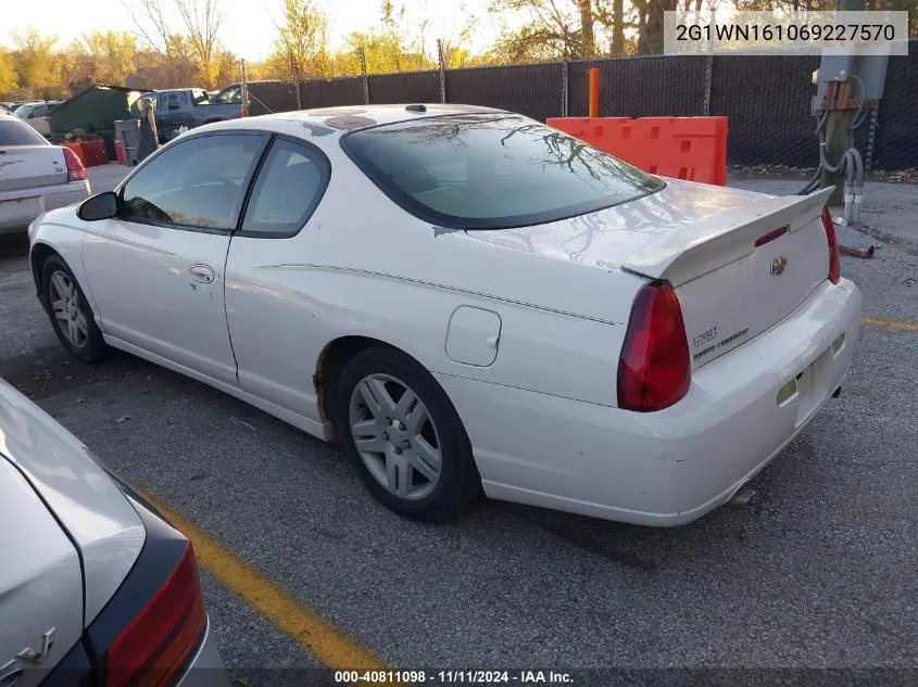 2006 Chevrolet Monte Carlo Ltz VIN: 2G1WN161069227570 Lot: 40811098