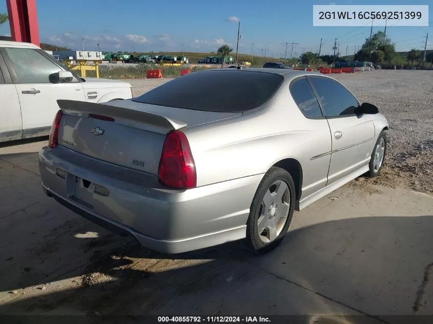 2006 Chevrolet Monte Carlo Ss VIN: 2G1WL16C569251399 Lot: 40855792