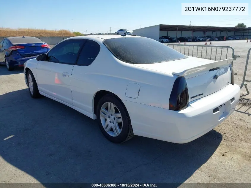 2007 Chevrolet Monte Carlo Lt VIN: 2G1WK16N079237772 Lot: 40606388