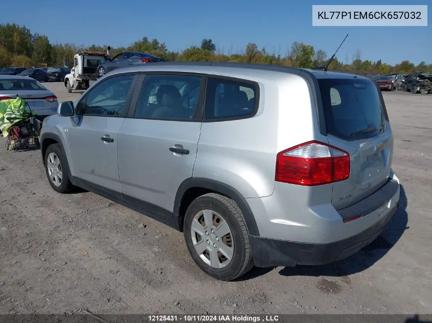 2012 Chevrolet Orlando VIN: KL77P1EM6CK657032 Lot: 12125431