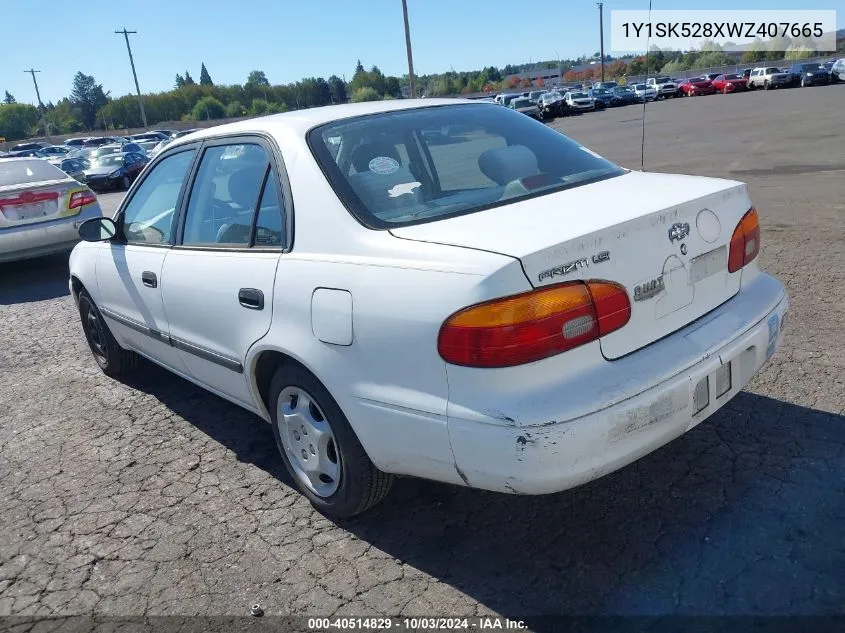 1998 Chevrolet Prizm Lsi VIN: 1Y1SK528XWZ407665 Lot: 40514829