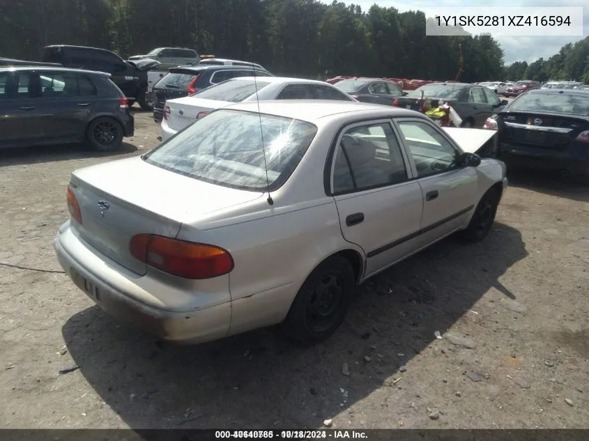 1999 Chevrolet Prizm VIN: 1Y1SK5281XZ416594 Lot: 40640785