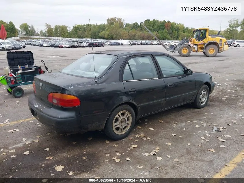 2000 Chevrolet Prizm Lsi VIN: 1Y1SK5483YZ436778 Lot: 40628544