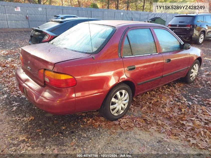 2000 Chevrolet Prizm VIN: 1Y1SK5289YZ428249 Lot: 40747759