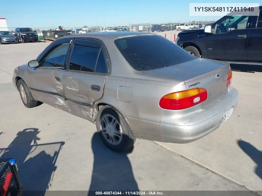 2001 Chevrolet Prizm Lsi VIN: 1Y1SK54811Z411948 Lot: 40874344