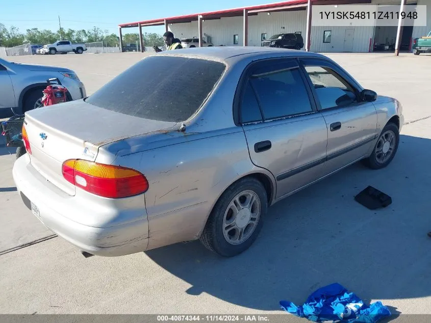 2001 Chevrolet Prizm Lsi VIN: 1Y1SK54811Z411948 Lot: 40874344