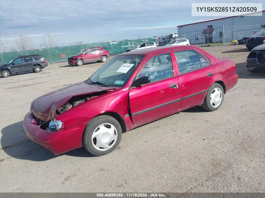 2001 Chevrolet Prizm VIN: 1Y1SK52851Z420509 Lot: 40899280