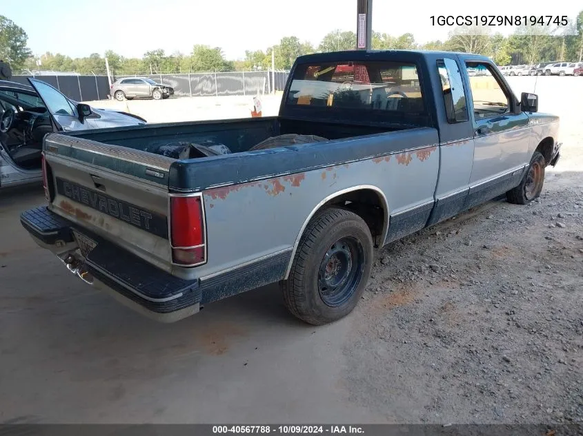 1992 Chevrolet S Truck S10 VIN: 1GCCS19Z9N8194745 Lot: 40567788