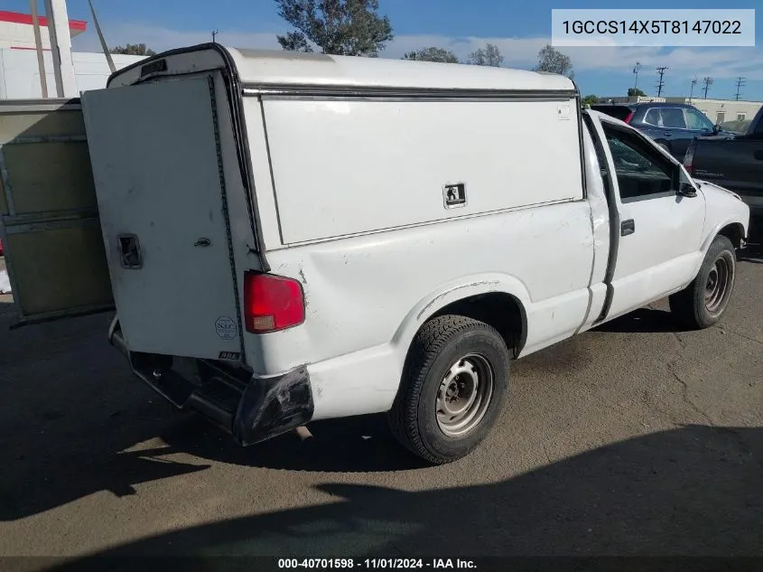 1996 Chevrolet S Truck S10 VIN: 1GCCS14X5T8147022 Lot: 40701598